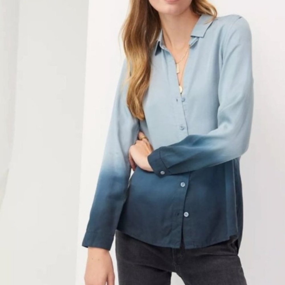 Anthropologie Cloth & Stone Gray Ombre Long Sleeve Button Front Blouse